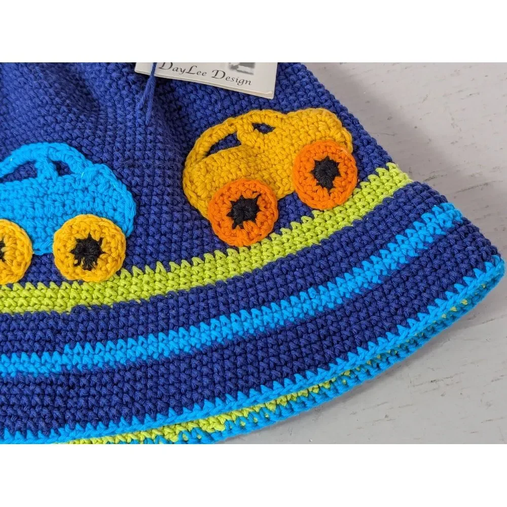 San Diego Hat Co. Boys Bucket Hat 1-2T Day‎ Lee Design Cars Knit Crocheted NWT